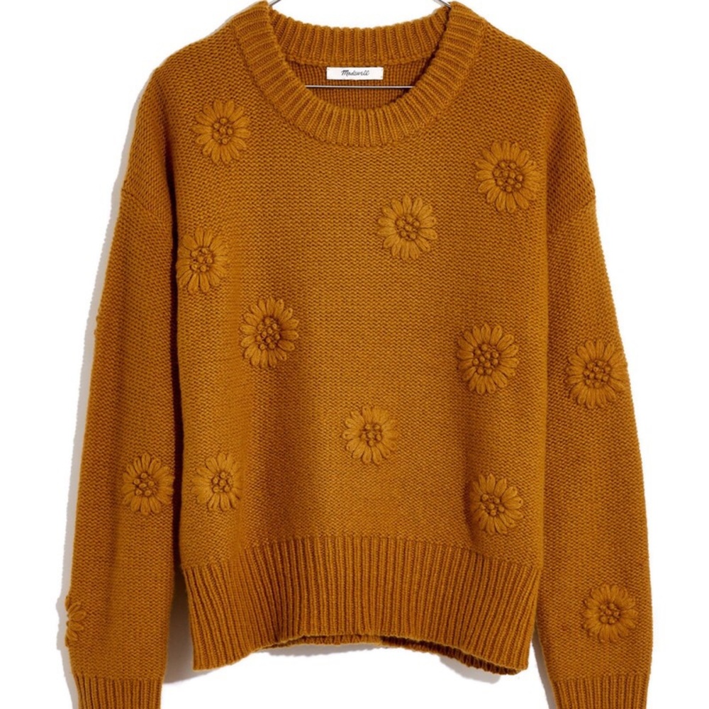 Madewell Flower Embroidered Pullover Sweater